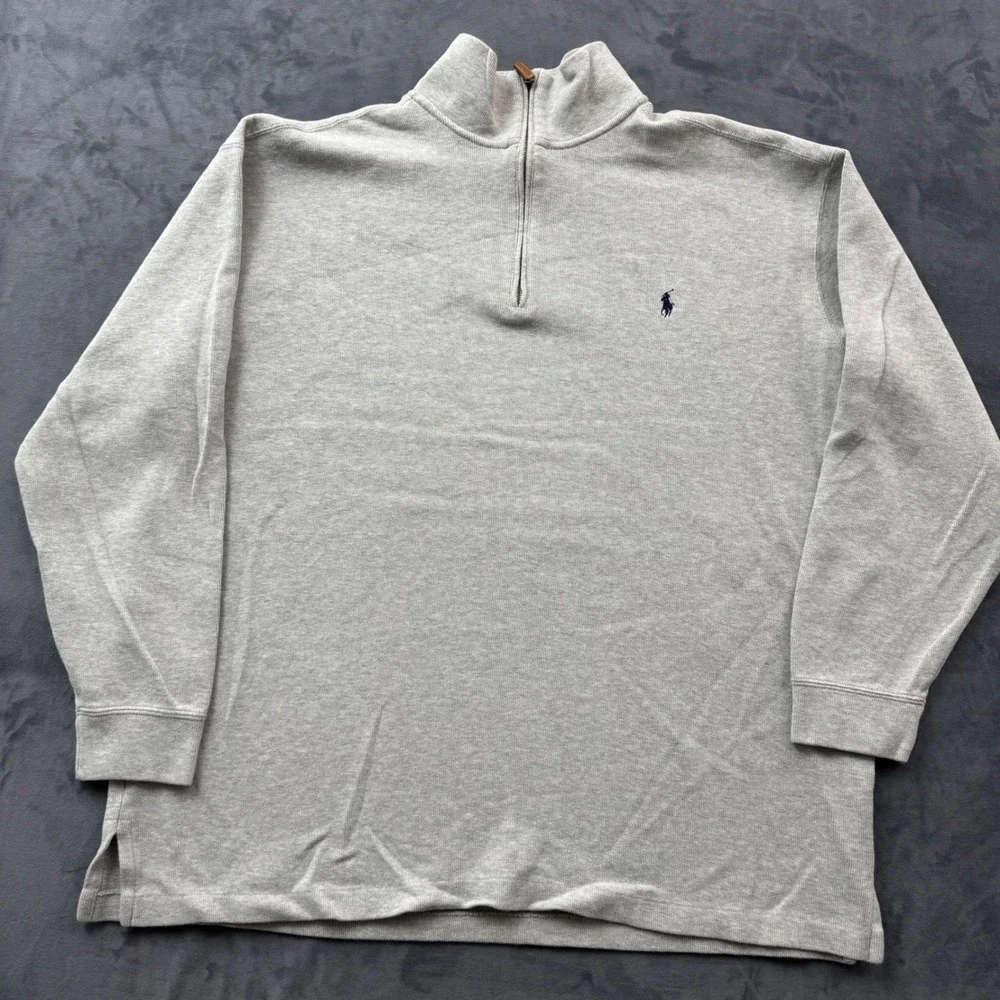 Polo Ralph Lauren Mens 2XLT Grey 1/4 Zip Pullover Cotton Sweater Tall Big & Tall